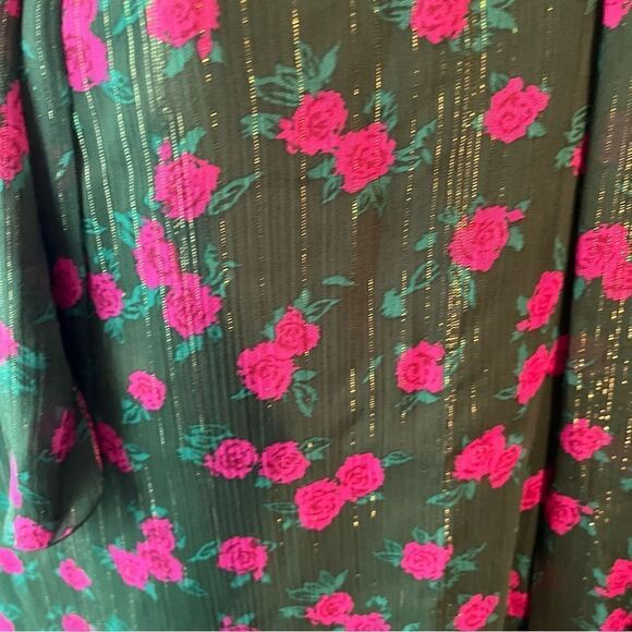 Modcloth Winter Blooming Roses Dress Tie Neck Shift Green Pink Floral S NWT - Picture 9 of 13